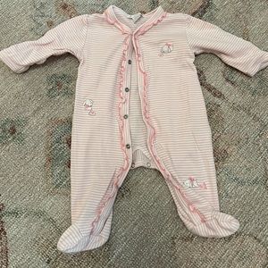 Kissy kissy pinky stripes with puppies on it